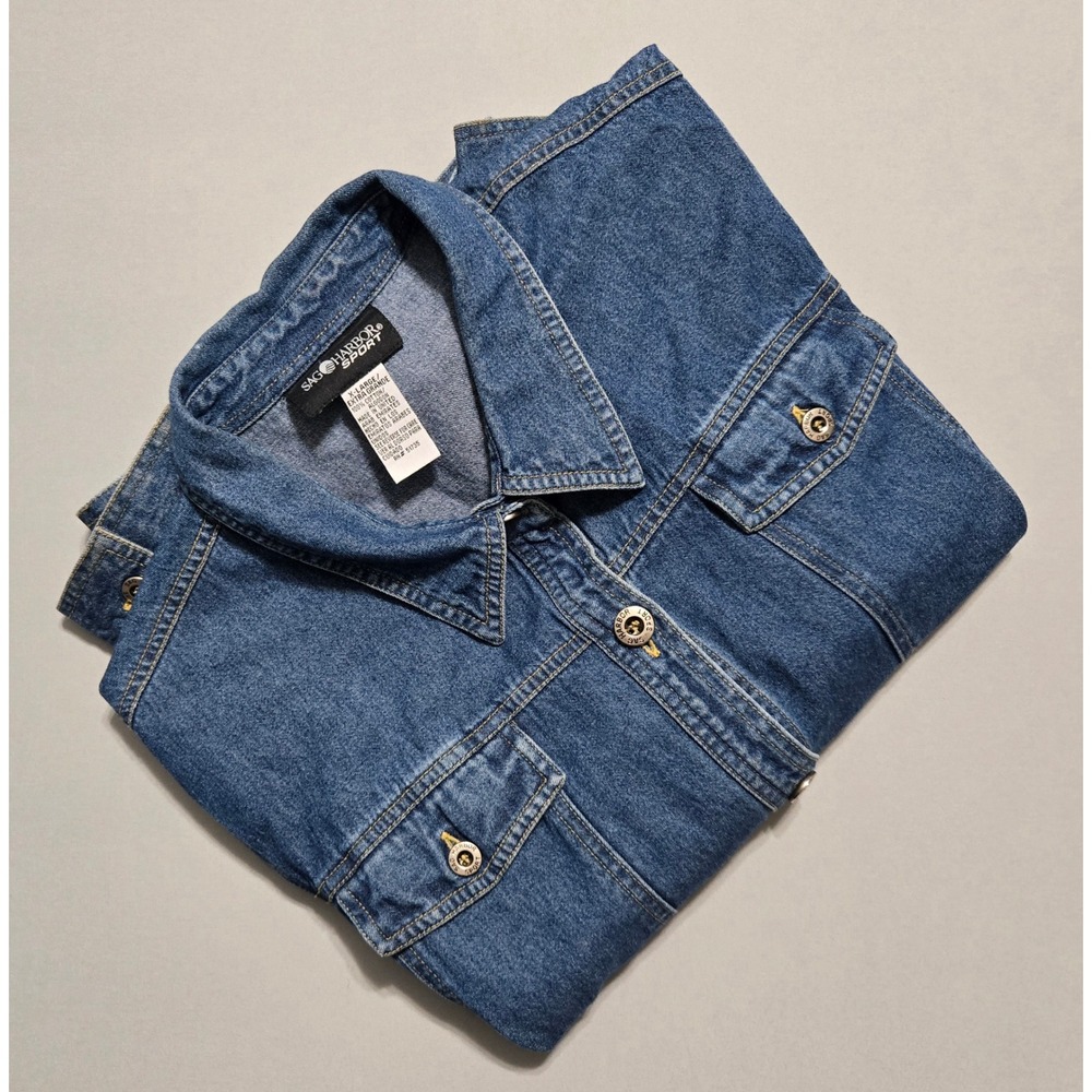 Sag Harbor Sport Denim Trucker Jacket Womens XL Lightweight 90s Layering Casual